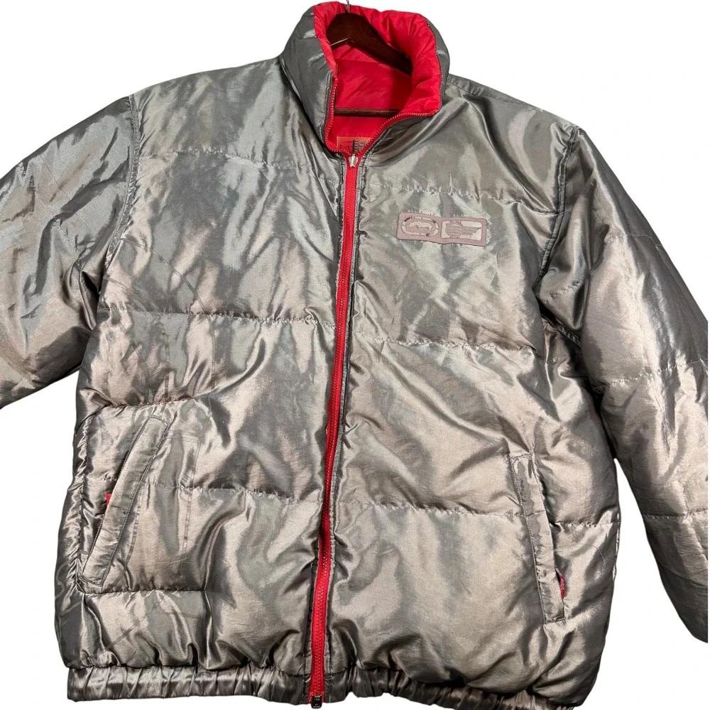 Vtg 90's Ecko Unltd. Function Reversible Red Silver Puffer‎ Jacket Men's XL Down